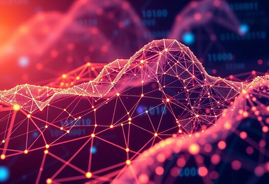 Abstract big data network, nodes, lines forming digital cloud  flowing data streams, binary code, technology background,  vector,  design