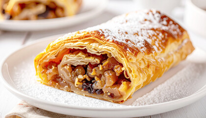 Viennese strudel, traditional Austria breakfast. AI