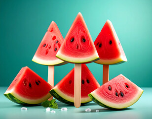 Frozen watermelon on a stick, illustration. AI