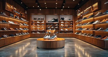 Interior of the footwear store with wood background - Powered by Adobe
