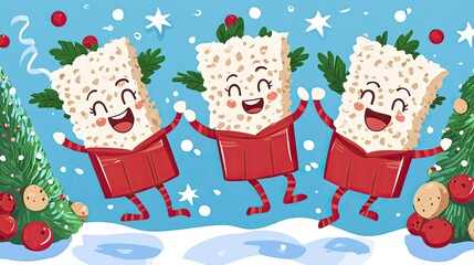 Fototapeta premium Merry Christmas treats, cartoon characters