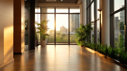 blurred corporate interior with businesslike mood, premium materials and glass features