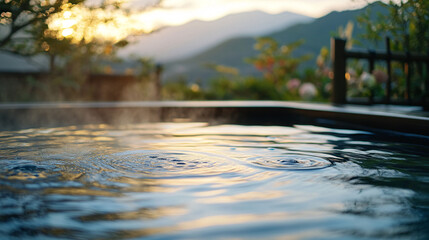 Serene Hot Spring Water at Sunset Relaxation and Nature