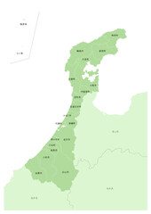 日本の都市、石川県の都市名や行政区分付きの地図（市町村の地名や、行政区分の線付き）