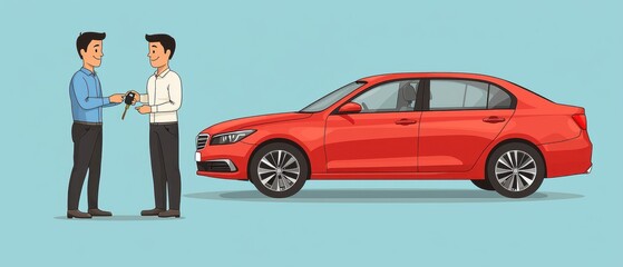 Two people exchanging car keys