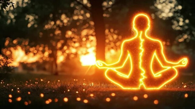 Woman practicing kundalini yoga in nature Meditative Glow along the spine