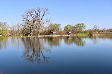 The beautiful reflecting lake in the countryside.