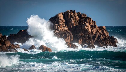 Ocean waves crashing coastal rocks.
