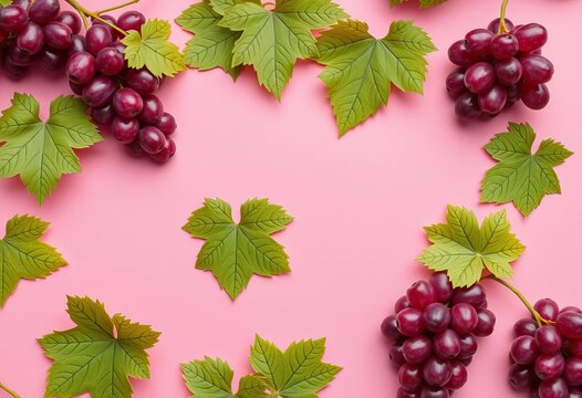 Pink background, paper grape berry pattern, overhead view,   detail,  design