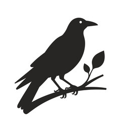 Obraz premium Silhouette of a perched raven with leaves, for nature blogs