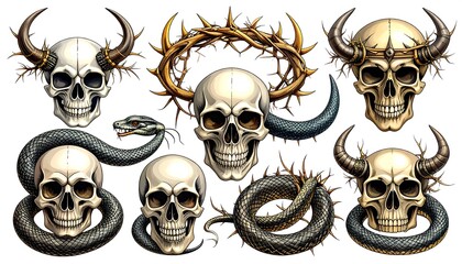 Skulls with Snakes, Crowns, and Thorns.