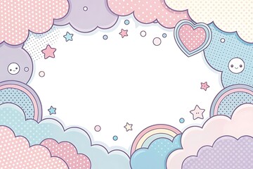 Pastel Kawaii Background with Clouds Stars and Rainbows for Baby Shower