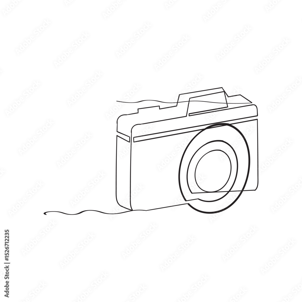 Poster continuous line drawing camera icon. photo camera in flat style. camera symbol.