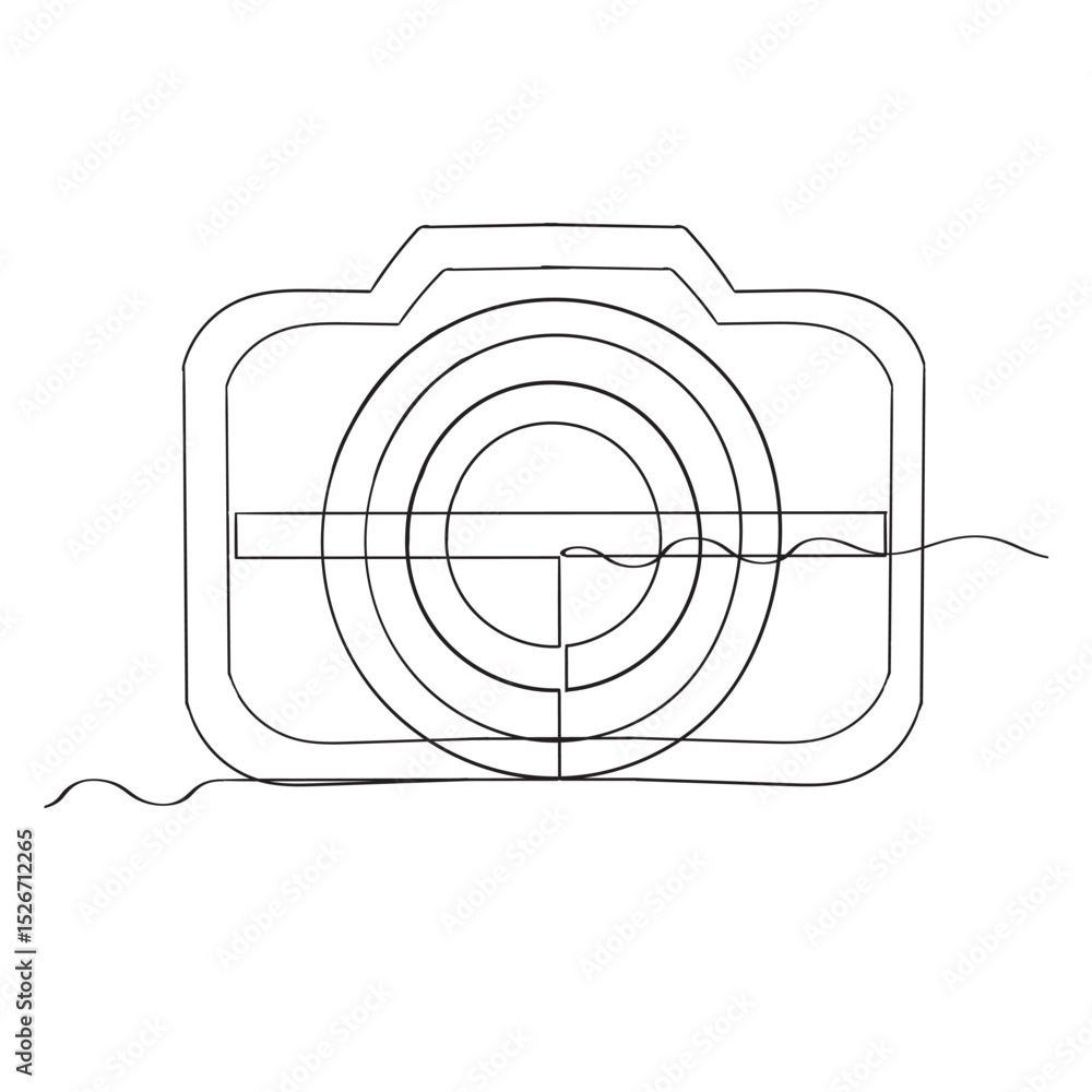 Poster continuous line drawing camera icon. photo camera in flat style. camera symbol.