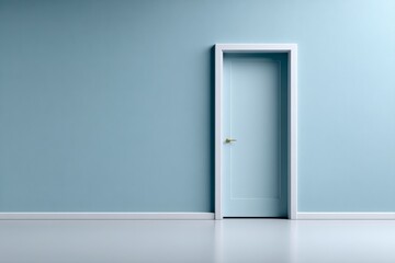 A tranquil blue door against a matching wall creates a minimalist interior scene.