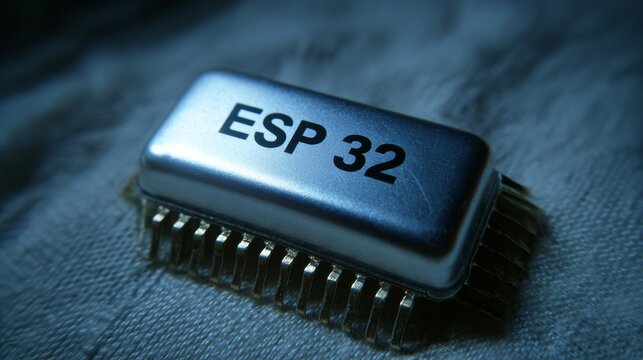 A detailed shot of an ESP32 microcontroller, a key component in modern electronics and embedded systems.
