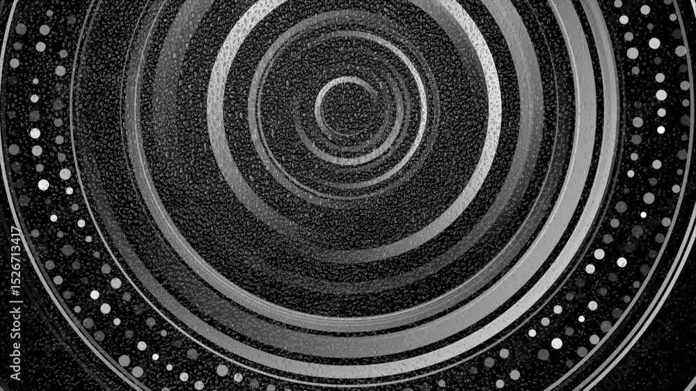 Poster Abstract linear monochrome circles with grunge grainy texture background. Seamless looping motion design. Video animation Ultra HD 4K 3840x2160
