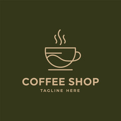 Monogram Coffee shop logo design vector, vintage coffee logo illustration with outline style