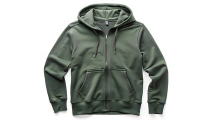 Forest Green Hoodie with Center Zipper and Button Accents