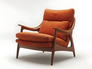 Mid century modern wooden armchair with fabric cushions