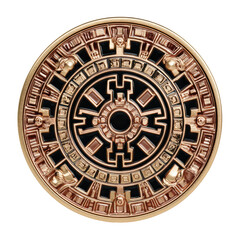 Obraz premium Ancient Coin Design Featuring Intricate Patterns and Symbolism in Circular Shape