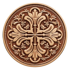 Ancient Coin Design Featuring Ornate Floral and Geometric Patterns with Symbolic Cross Motif