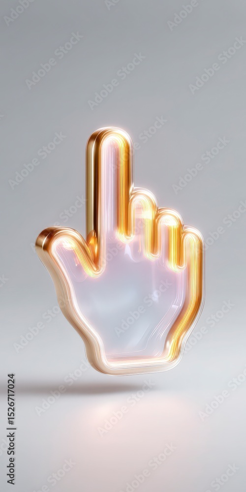 Poster golden 3d cursor hand icon click pointer digital technology interface