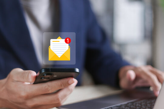 Message reminder concept. Email inbox, new email notification, email message, Newsletter. Email notification on smartphone.