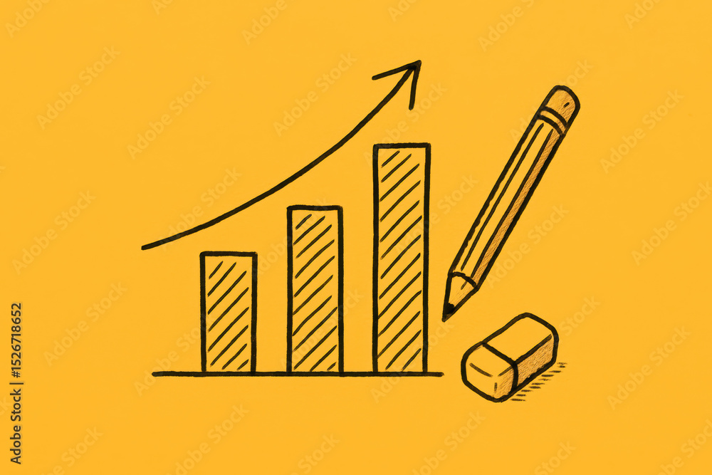 Poster an ascending bar chart denotes consistent progress and growth with a pencil and eraser symbolizing p