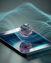 Digital sphere on a tablet. Futuristic technology concept.