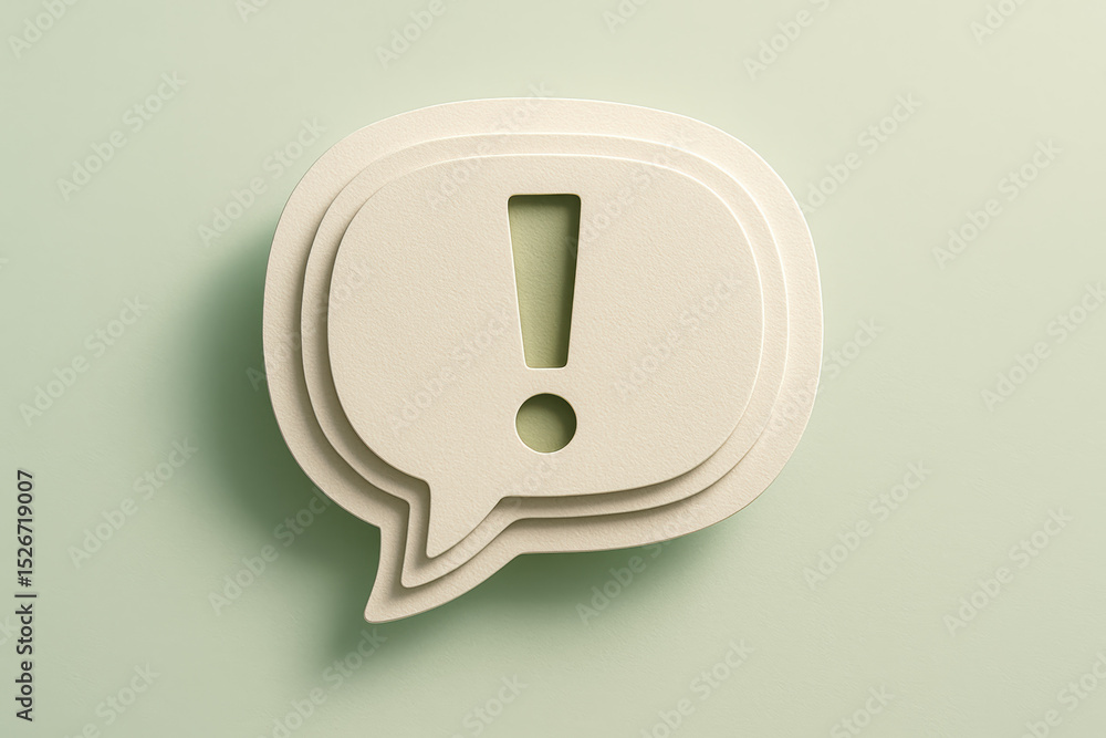Poster a layered speech bubble with an exclamation mark cutout symbolizes urgency and alertness emphasizing
