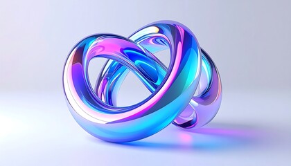 Abstract Iridescent Knot 3D Render of Intertwined Colorful Rings