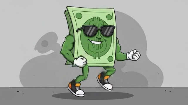 Dollar Stride: Heroic Cartoon Money Character with Swagger and Style
