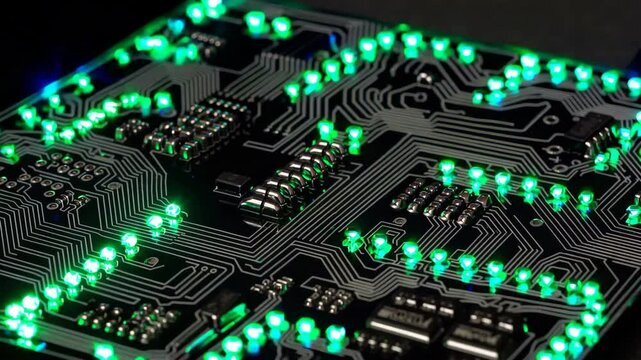 background of a shiny glowing circuit board with intricate patterns of light, representing technology and innovation