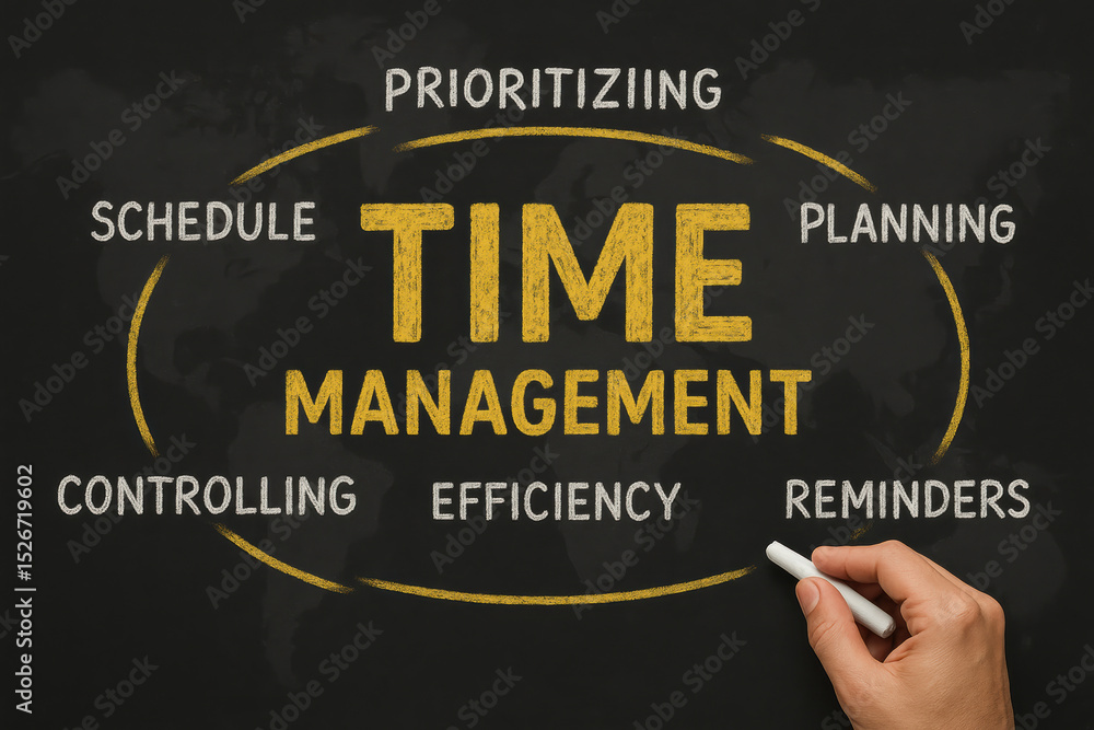 Poster a chalkboard emphasizes organizing and prioritizing activities to maximize efficiency within effecti