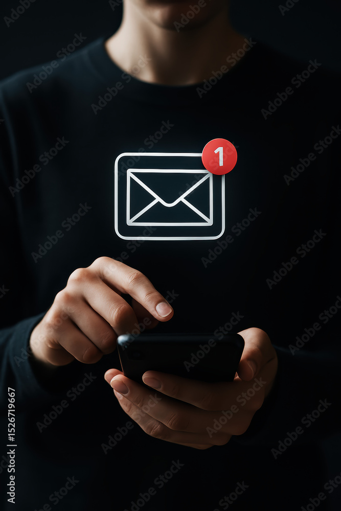 Poster a digital notification system visually represents new messages emphasizing prompt communication and 