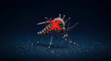 Mosquito with red cross. Stop mosquito concept.