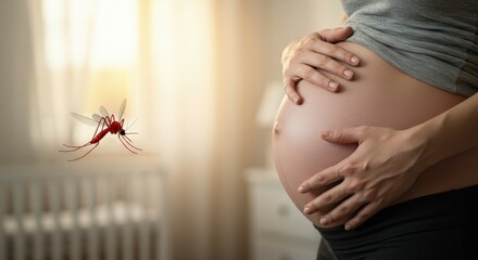 Pregnant woman with mosquito, risk of infection, pregnancy health.