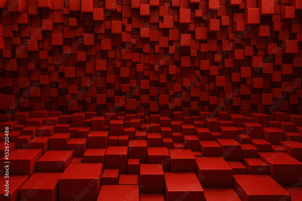 Poster a dense arrangement red cubes forms a dynamic three-dimensional structure that symbolizes growth and