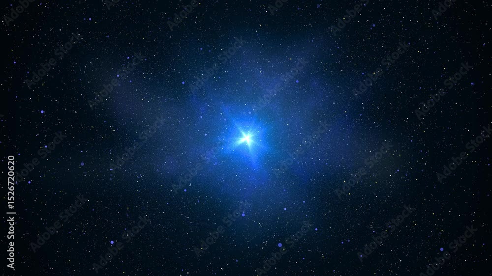 Wall mural galaxy exploration outer space towards glowing milky way galaxy flying through the stars and blue ne
