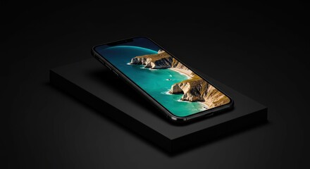 Smartphone with beautiful landscape on the screen