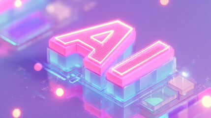 futuristic 3d illustration of artificial intelligence interface with glowing ai symbol — ideal for tech articles, ai startup websites, or digital innovation presentations