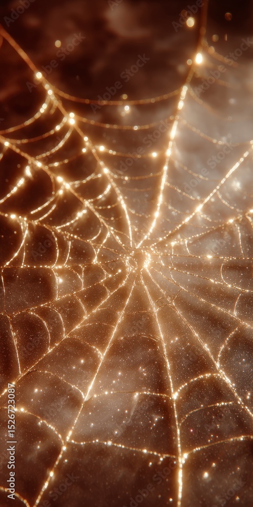 Poster sparkling spiderweb glimmering dewdrops nature texture abstract background