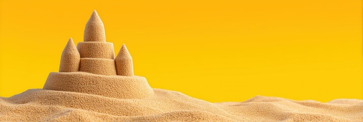 Summer banner with close up sandcastle with copy space