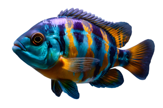 Colorful tropical fish swimming, isolated on transparent background