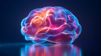 Glowing Abstract Brain Digital Art with Colorful Particles