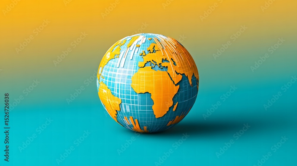 Poster an artistic representation of a globe set against a striking blue and orange background with graphic