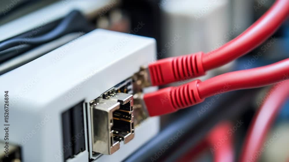 Poster ethernet cable plugged into a computer, a common it setup.