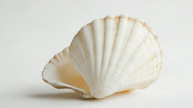 A close-up shot of a shell on a white surface, great for use as a background or decorative element.