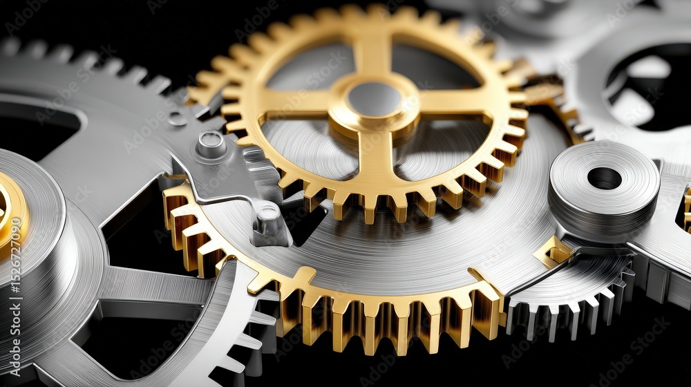 Poster interlocking gears abstract heart teamwork precision mechanism technology